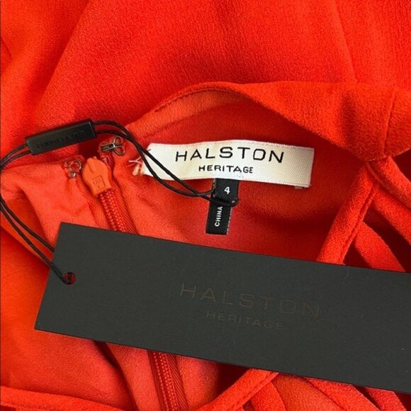 Halston Heritage Women's Multi Strap Sleeve V-Neck Gown with Flowy Skirt Size 4 - Picture 4 of 12